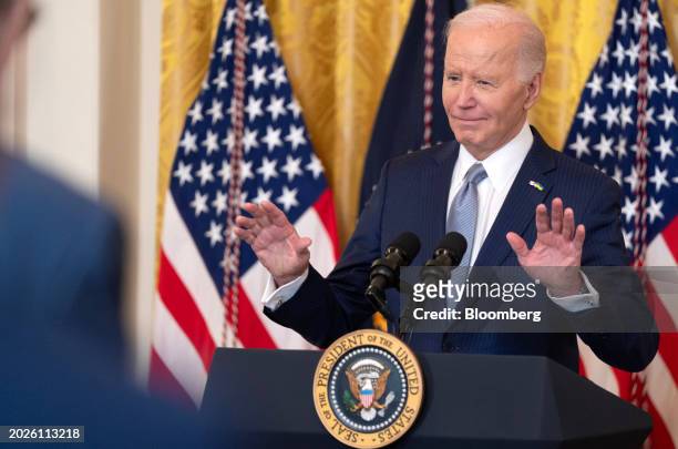 President Joe Biden while meeting with governors during the National Governors Association Winter Meeting in the East Room of the White House in...