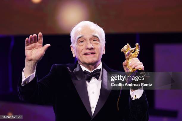 Martin Scorsese accepts the Honorary Golden Bear on stage at the Honorary Golden Bear Award Ceremony for Martin Scorsese during the 74th Berlinale...