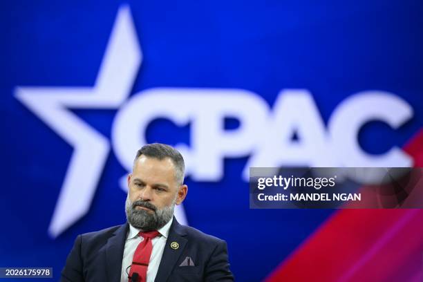 Representative Cory Mills, Republican of Florida, speaks during the annual Conservative Political Action Conference meeting on February 23 in...