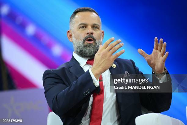 Representative Cory Mills, Republican of Florida, speaks during the annual Conservative Political Action Conference meeting on February 23 in...