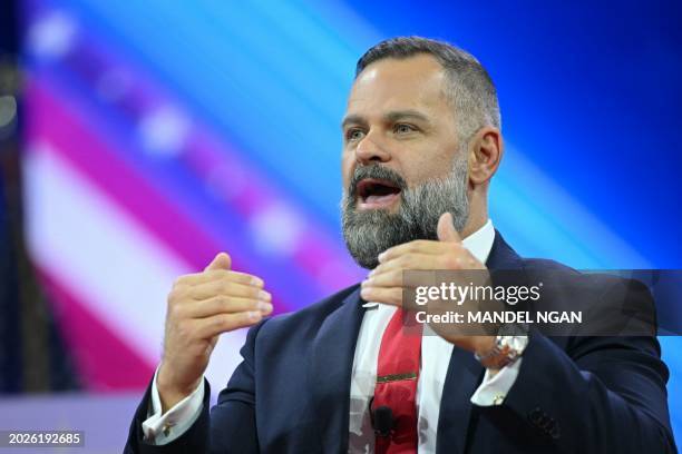 Representative Cory Mills, Republican of Florida, speaks during the annual Conservative Political Action Conference meeting on February 23 in...