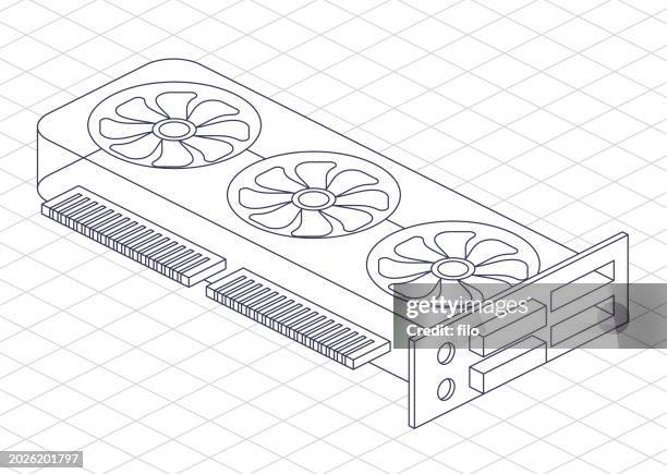 video graphics card pc computer part isometric design plan wireframe grid element - cpu stock illustrations