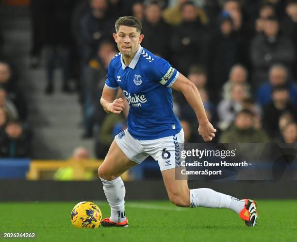 Everton's James Tarkowski during the Premier League match between Everton FC and Crystal Palace at Goodison Park on February 19, 2024 in Liverpool,...