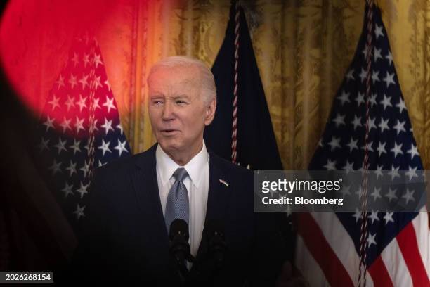 President Joe Biden speaks during the National Governors Association Winter Meeting in the East Room of the White House in Washington, DC, US, on...