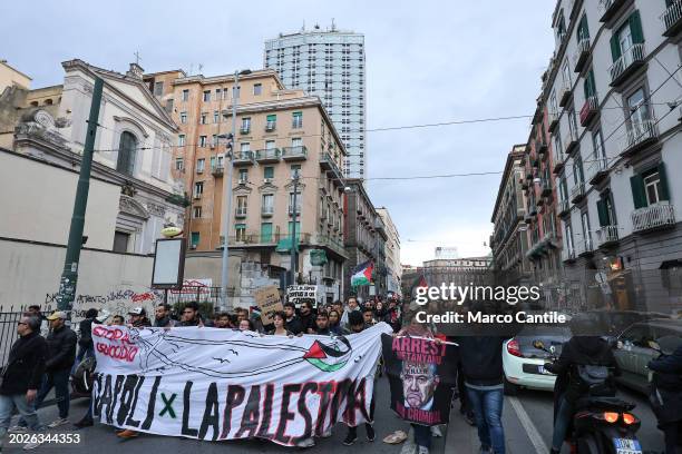 People during the demonstration in Naples, in solidarity with the Palestinian people, and against the massive Israeli attacks on the Gaza strip.