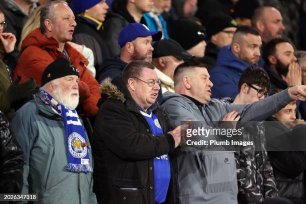 Fans of Leicester City during the Sky Bet Championship match between Leeds United and Leicester City at Elland Road on February 23, 2024 in Leeds,...