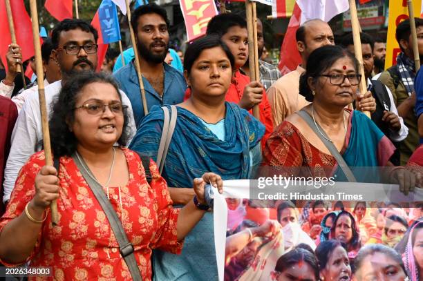 State Secretary Meenakshi Mukherjee along with members of different Left Youth Students Organizations staged protest against Trinamool Congress run...