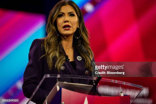 Kristi Noem, governor of South Dakota, speaks during the Conservative Political Action Conference in National Harbor, Maryland, US, on Friday, Feb....