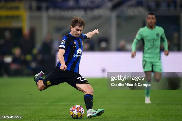Nicolo Barella of FC Internazionale in action during the UEFA Champions League round of 16 first leg football match between FC Internazionale and...