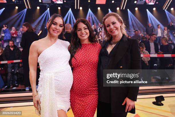 February 2024, North Rhine-Westphalia, Cologne: The three pregnant professional dancers Renata Lusin , Christina Hänni and Isabel Emilia Edvardsson...