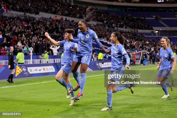 Kadidiatou Diani of France celebrates her goal with Elisa De Almeida of France, Maelle Lakrar of France and Amandine Henry of France during the UEFA...