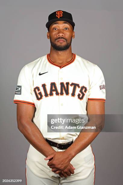 Amir Garrett of the San Francisco Giants poses for a photo during the San Francisco Giants Photo Day at Scottsdale Stadium on Wednesday, February 21,...