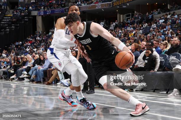 Jake LaRavia of the Memphis Grizzlies drives to the basket during the game against the LA Clippers on February 23, 2024 at FedExForum in Memphis,...