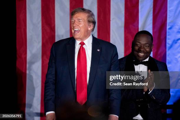 Former U.S. President Donald Trump shouts to the crowd during the Black Conservative Federation Gala on February 23, 2024 in Columbia, South...
