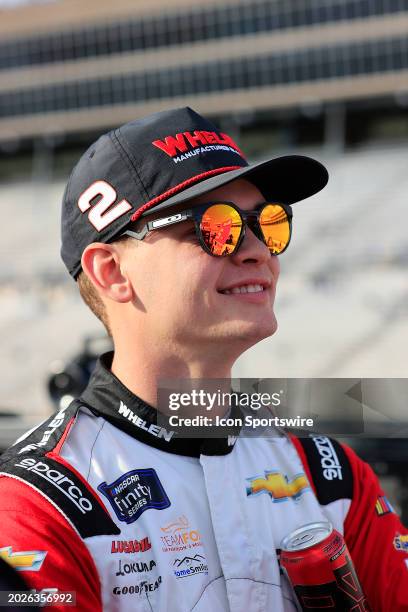 Jesse Love looks on during qualifying for the RAPTOR King of Tough 250 NASCAR Xfinity Series on February 23, 2024 at the Atlanta Motor Speedway in...