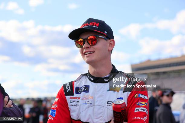 Jesse Love smiles during qualifying for the RAPTOR King of Tough 250 NASCAR Xfinity Series on February 23, 2024 at the Atlanta Motor Speedway in...
