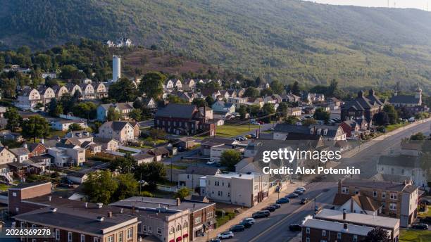 Row houses along the main street of the residential area in mountainous Palmerton, Pennsylvania