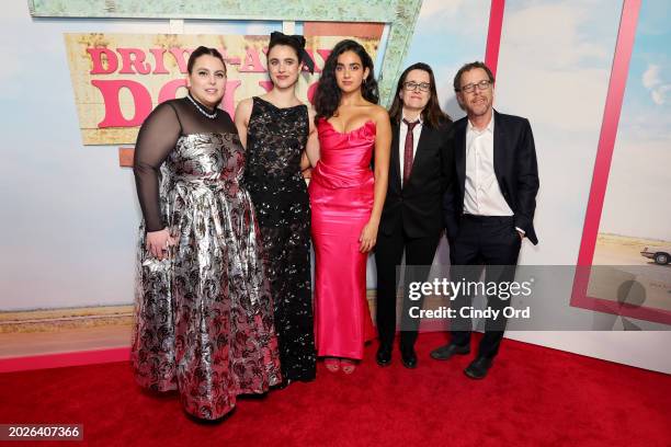 Beanie Feldstein, Margaret Qualley, Geraldine Viswanathan, Tricia Cooke, and Ethan Coen attend the "Drive-Away Dolls" New York Premiere at AMC...