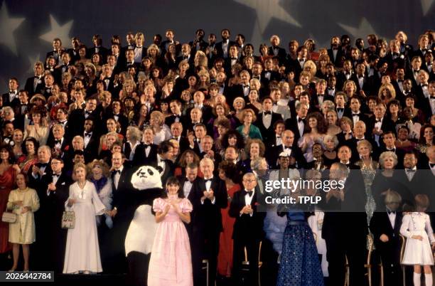 Assembled on stage of the Radio City Music Hall at the finale of the Night of 100 Stars Actors' Fund of America are the stars who participated, Ruth...