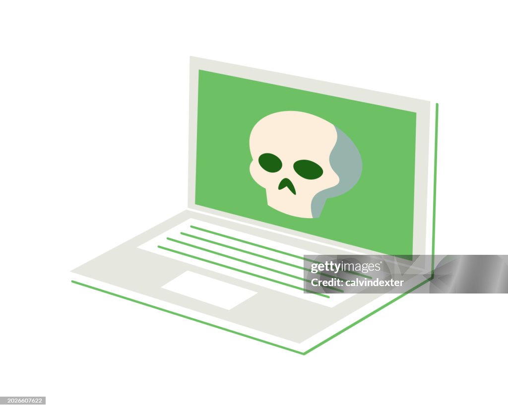 Laptop Computer With A Human Skull On Its Display High-Res Vector ...