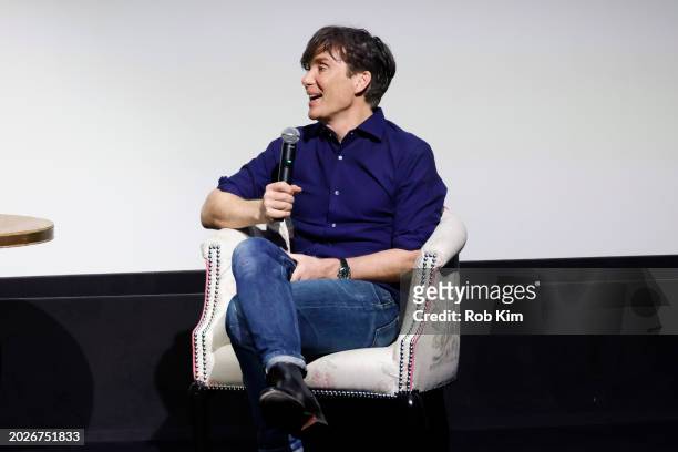 Cillian Murphy speaks onstage as Universal Pictures presents a special OPPENHEIMER screening and Q&A with Cillian Murphy and Josh Horowitz at Crosby...