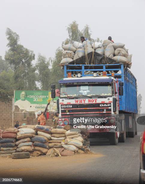 Transport on a truck in Africa on February 06, 2024 in Jos, Nigeria.