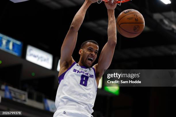 Skal Labissière of the Stockton Kings dunks the ball during the game against the Texas Legends on February 23, 2024 at Comerica Center in Frisco,...