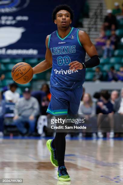Brandon Williams of the Texas Legends brings the ball up court during the game against the Stockton Kings on February 23, 2024 at Comerica Center in...
