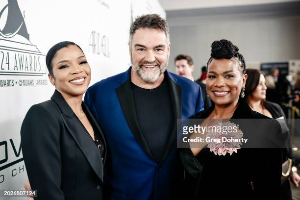 Amber Nicholle Maher, Dean Banowetz and LaLisa Turner attends the 11th Annual MUAHS Awards at The Beverly Hilton on February 18, 2024 in Beverly...