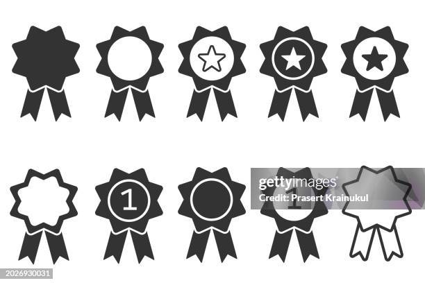 medal trophy icon vector set - primer puesto fotografías e imágenes de stock