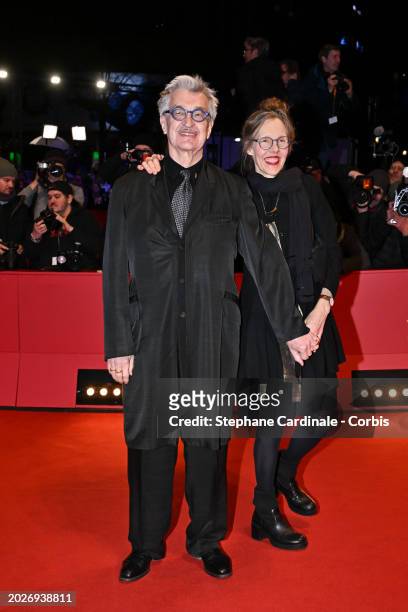 Wim Wenders and Donata Wenders arrive for the Honorary Golden Bear Award Ceremony for Martin Scorsese during the 74th Berlinale International Film...