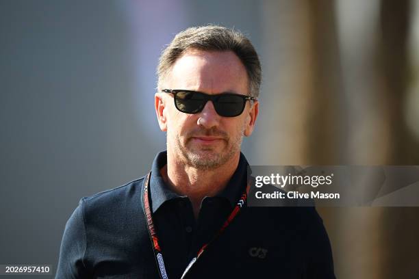 Red Bull Racing Team Principal Christian Horner walks in the Paddock during day one of F1 Testing at Bahrain International Circuit on February 21,...