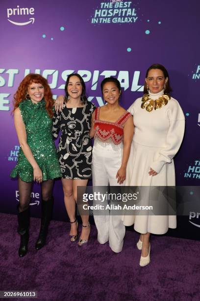 Natasha Lyonne, Cirocco Dunlap, Stephanie Hsu, and Maya Rudolph attend the premiere of Prime Video's "The Second Best Hospital In The Galaxy" at...