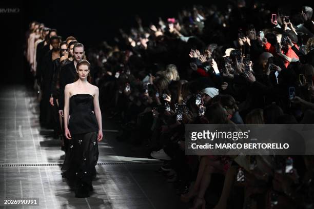Models walk the runway during the Ermanno Scervino collection show at the Milan Fashion Week Womenswear Autumn/Winter 2024-2025 on February 24, 2024...