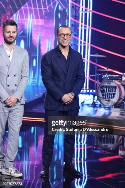 Alessandro Cattelan and Stefano Accorsi attend the "Stasera C'è Cattelan" TV Show on February 20, 2024 in Milan, Italy.