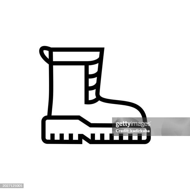ilustraciones, imágenes clip art, dibujos animados e iconos de stock de icono de la línea daily wearable boots - cordón de zapato
