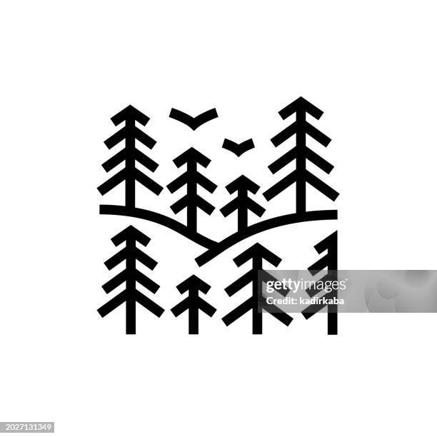 forest area and pine forest line icon - moss stock illustrations