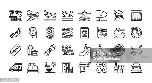 airport line icon set - aerospace engineers stock illustrations