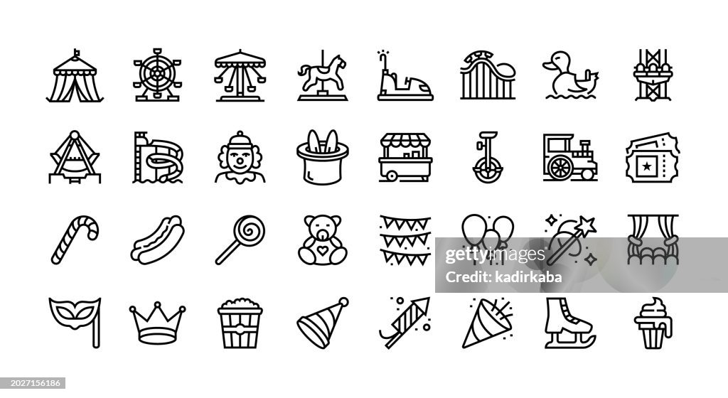 Amusement Park Line Icon Set