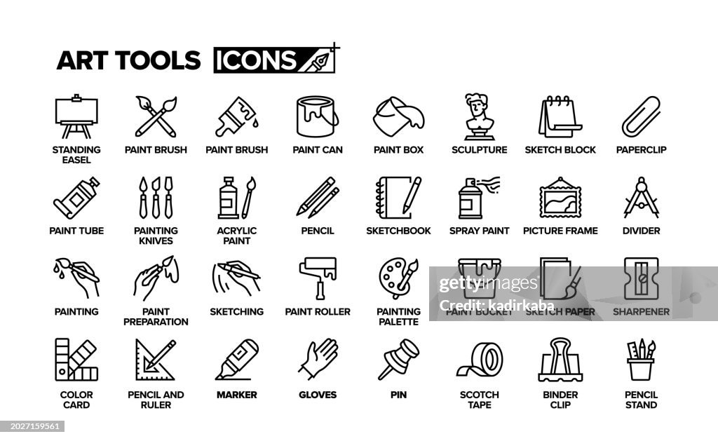 Art Tools Line Icon Set