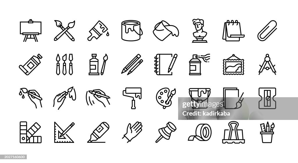 Conjunto de iconos de línea de herramientas de arte
