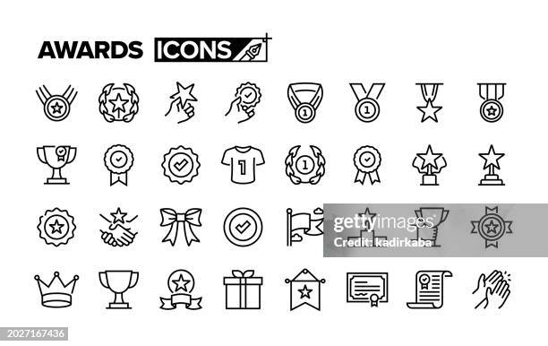 award line icon set - trophy icon editable stock illustrations