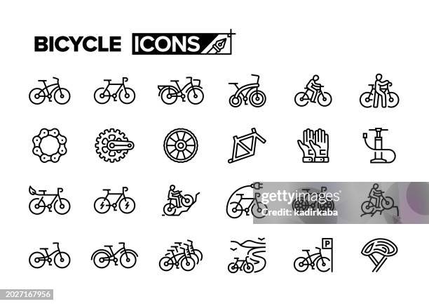 bicycle line icon set - cycling helmet stock illustrations