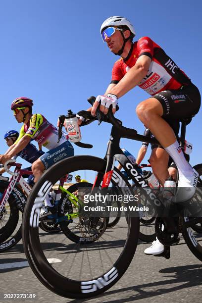 Brandon McNulty of The United States and Team UAE Emirates - Red Leader Jersey competes during the 6th UAE Tour 2024, Stage 3 a 176km stage from Al...