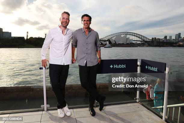 Hamish Blake and Andy Lee attend the Hubbl Launch event on February 21, 2024 in Sydney, Australia.