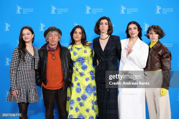 Maria Vittoria Dallasta, Paolo Rossi, Margherita Vicario, Sara Mafodda, Veronica Lucchesi and Carlotta Gamba pose at the "Gloria!" photocall during...