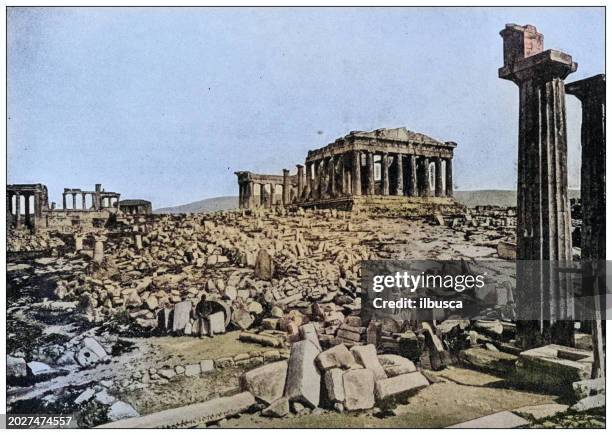 antikes foto von den sehenswürdigkeiten der welt (ca. 1894): akropolis, athen, griechenland - geschichtlich stock-grafiken, -clipart, -cartoons und -symbole