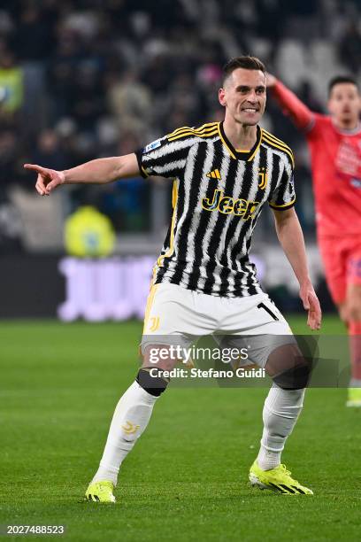 Arkadiusz Milik of Juventus FC reacts during the Serie A TIM match between Juventus and Udinese Calcio - Serie A TIM at on February 12, 2024 in...