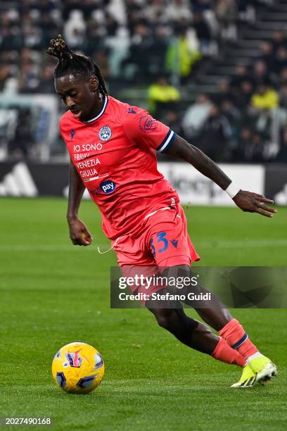 Jordan Zemura of Udinese Calcio in action during the Serie A TIM match between Juventus and Udinese Calcio - Serie A TIM at on February 12, 2024 in...