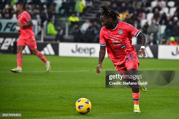 Jordan Zemura of Udinese Calcio in action during the Serie A TIM match between Juventus and Udinese Calcio - Serie A TIM at on February 12, 2024 in...
